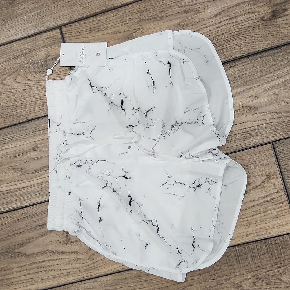BuffBunny White Marble Athletic Shorts